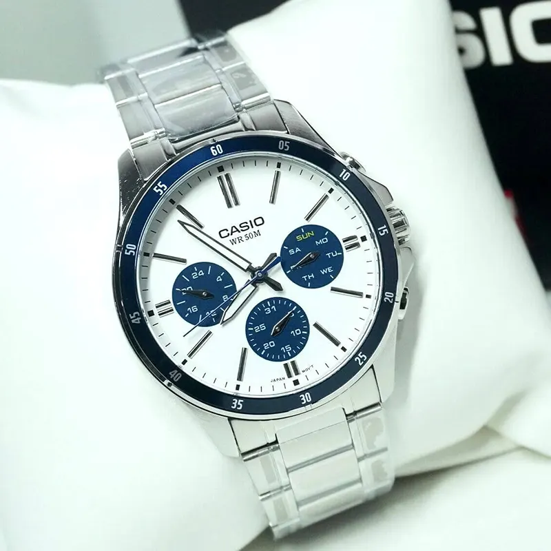 Casio Japan Quartz Enticer White Dial Men's Watch- MTP-1374D-7A2